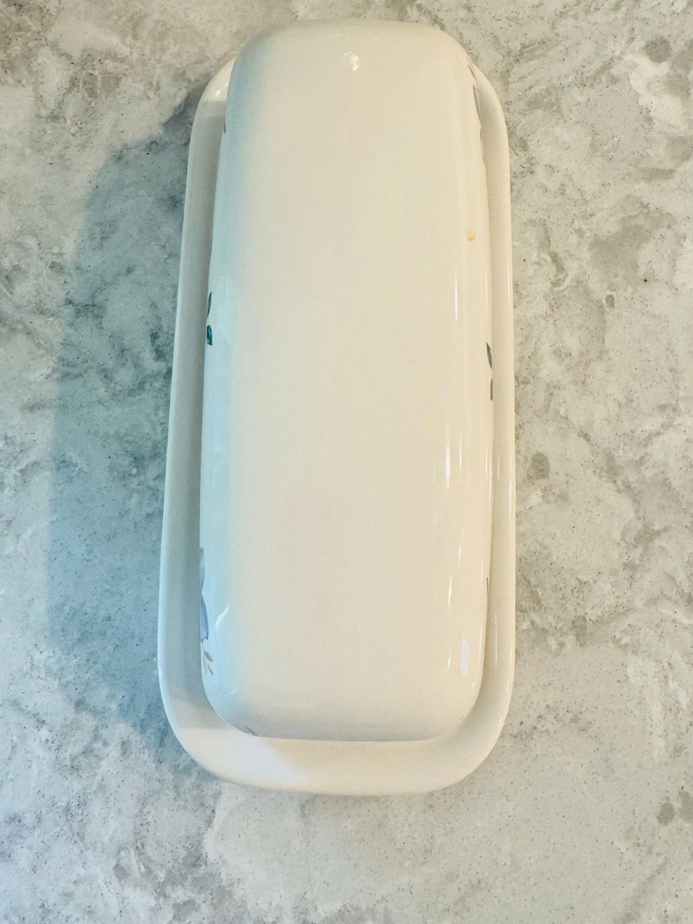 Pfaltzgraff April Floral Ceramic Butter Dish with Pastel Blue & Purple Flowers